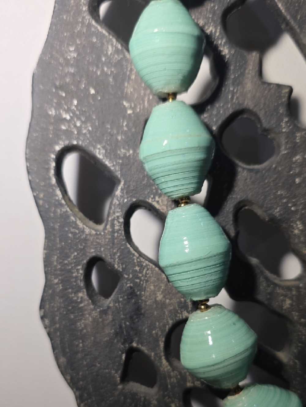 Teng Yue Mint Green Handcrafted Paper Bead Statement Necklace - Picture 3 of 6